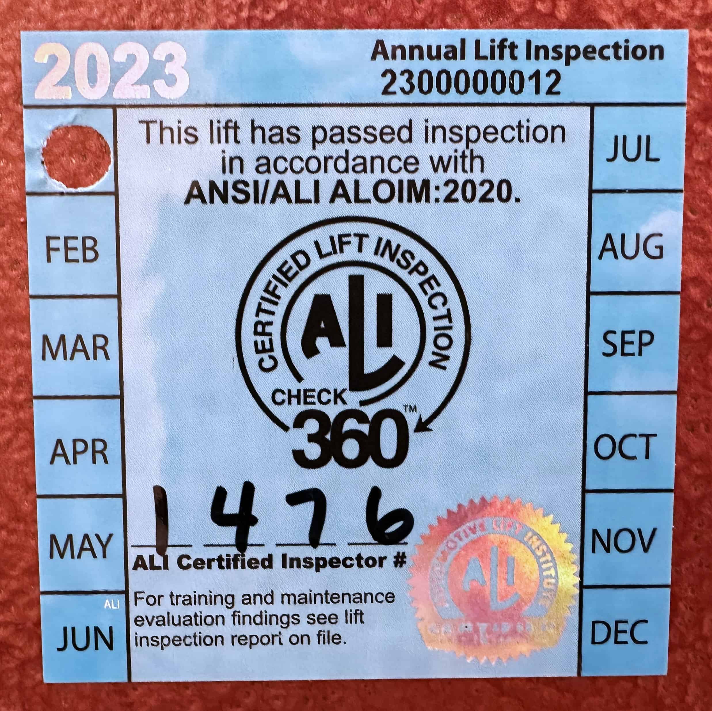 ALI Inspection Tag ALI Inspection Tag